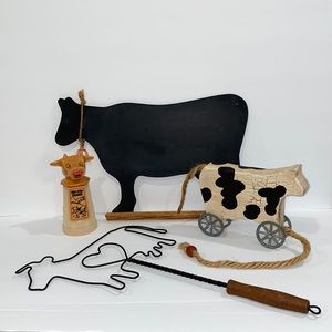 Farmhouse Decor Bundle! Cow theme. Vintage creamer,  chalkboard, rug beater.